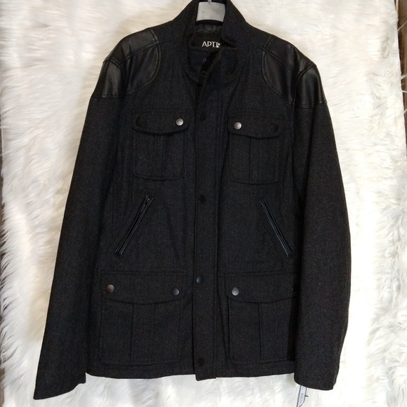 APT. 9Wool-blend herringbone PU Patch Jacket